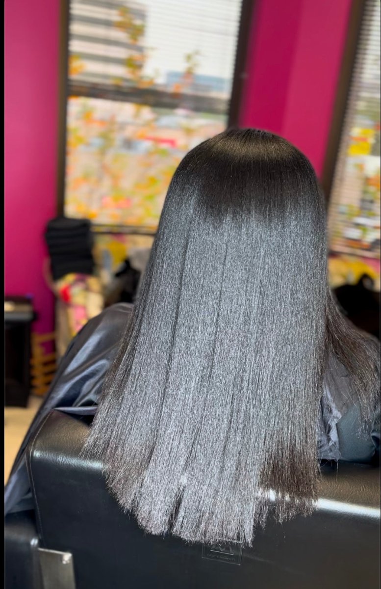 silk press on long 4c hair