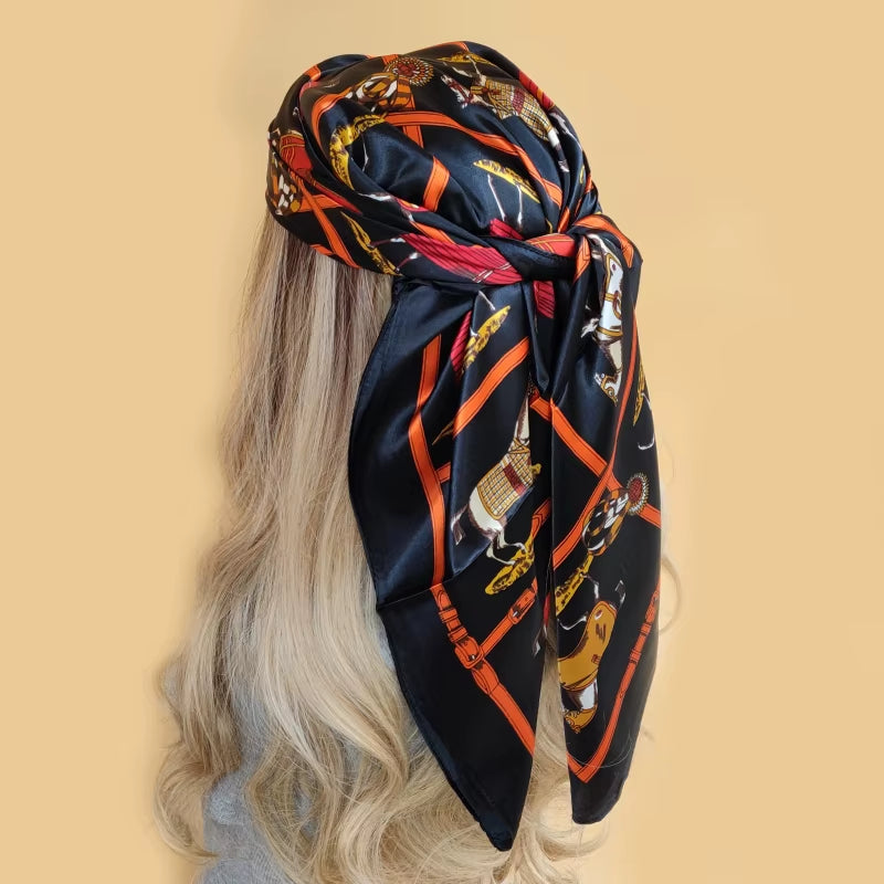 Head Scarf Women Luxury Brand Square 90*90Cm Silk Foulard Satin Bandana Cheveux Soft Neckerchief Hijab Hair Scarves for Ladies