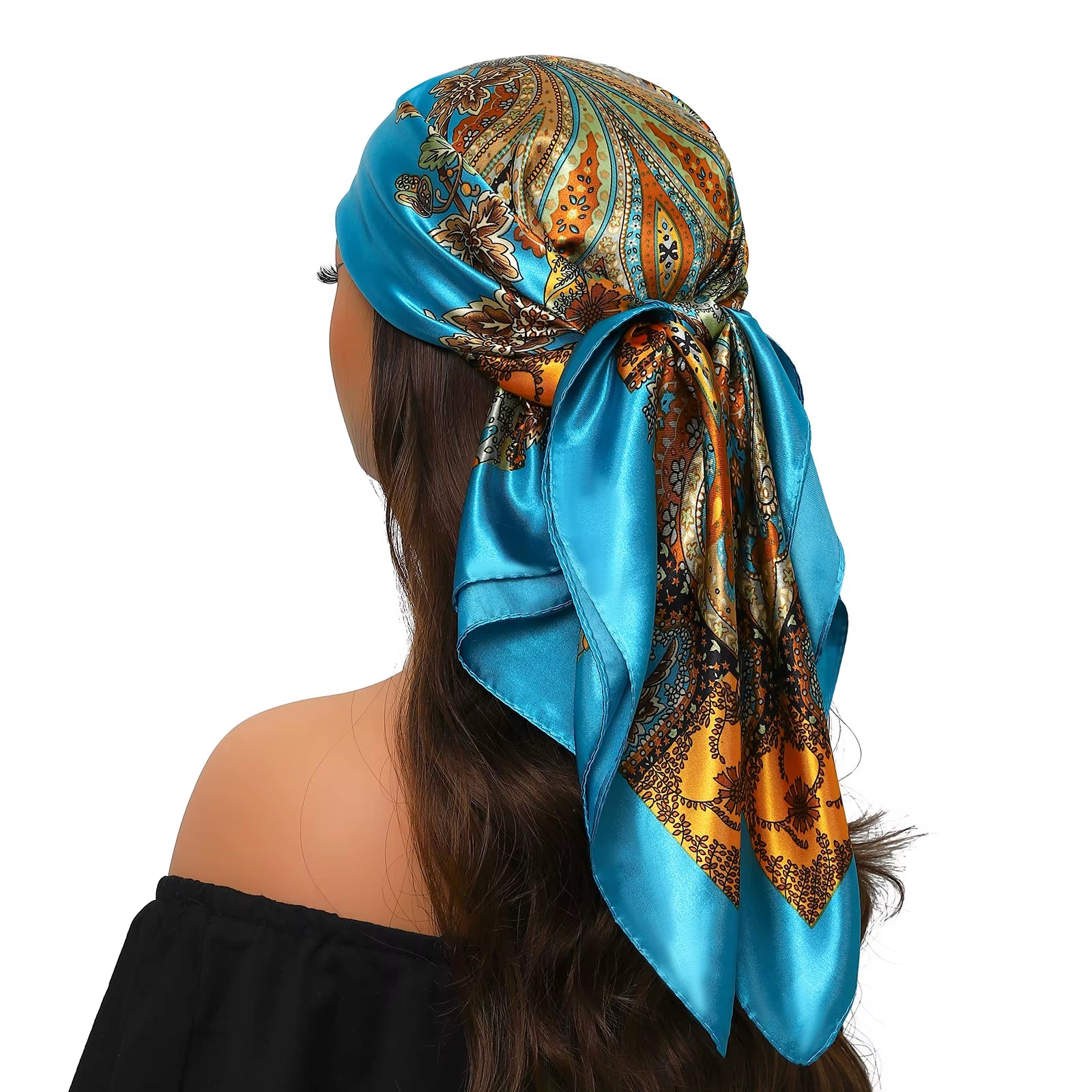 Head Scarf Women Luxury Brand Square 90*90Cm Silk Foulard Satin Bandana Cheveux Soft Neckerchief Hijab Hair Scarves for Ladies