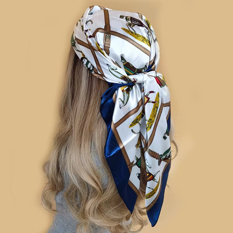 Head Scarf Women Luxury Brand Square 90*90Cm Silk Foulard Satin Bandana Cheveux Soft Neckerchief Hijab Hair Scarves for Ladies