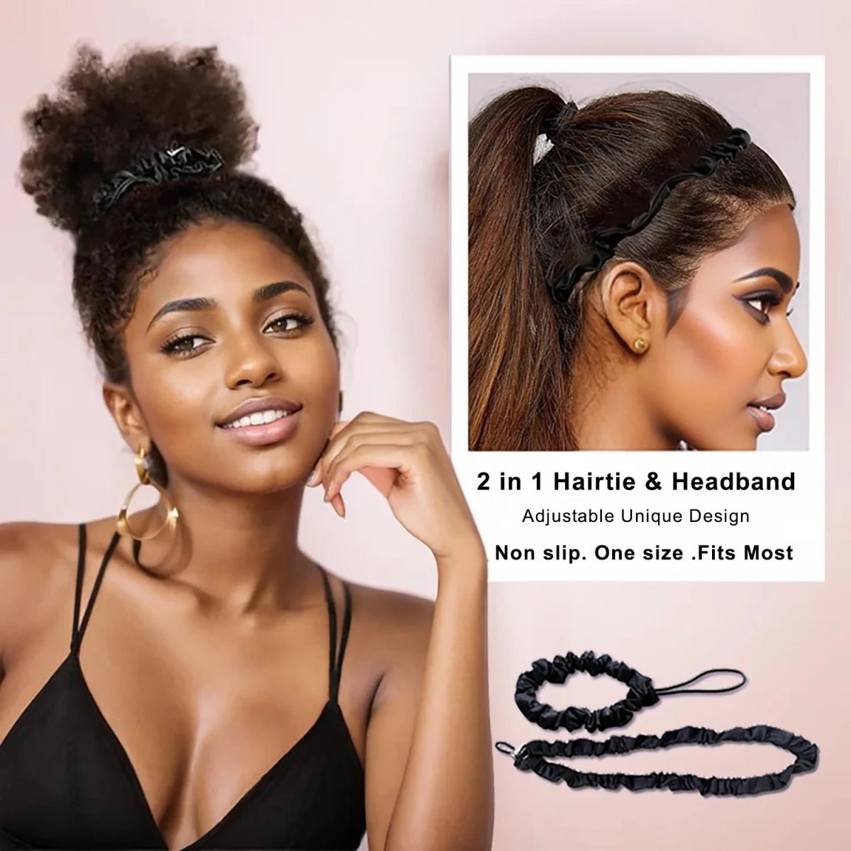 3Pcs Adjustable Extra Length Scrunchie Elastic Tie Hair Rope No Slip Silky Satin Hair Loop Rubber Band for Girl Thick Curly Hair - Gorgeous Strands Retail