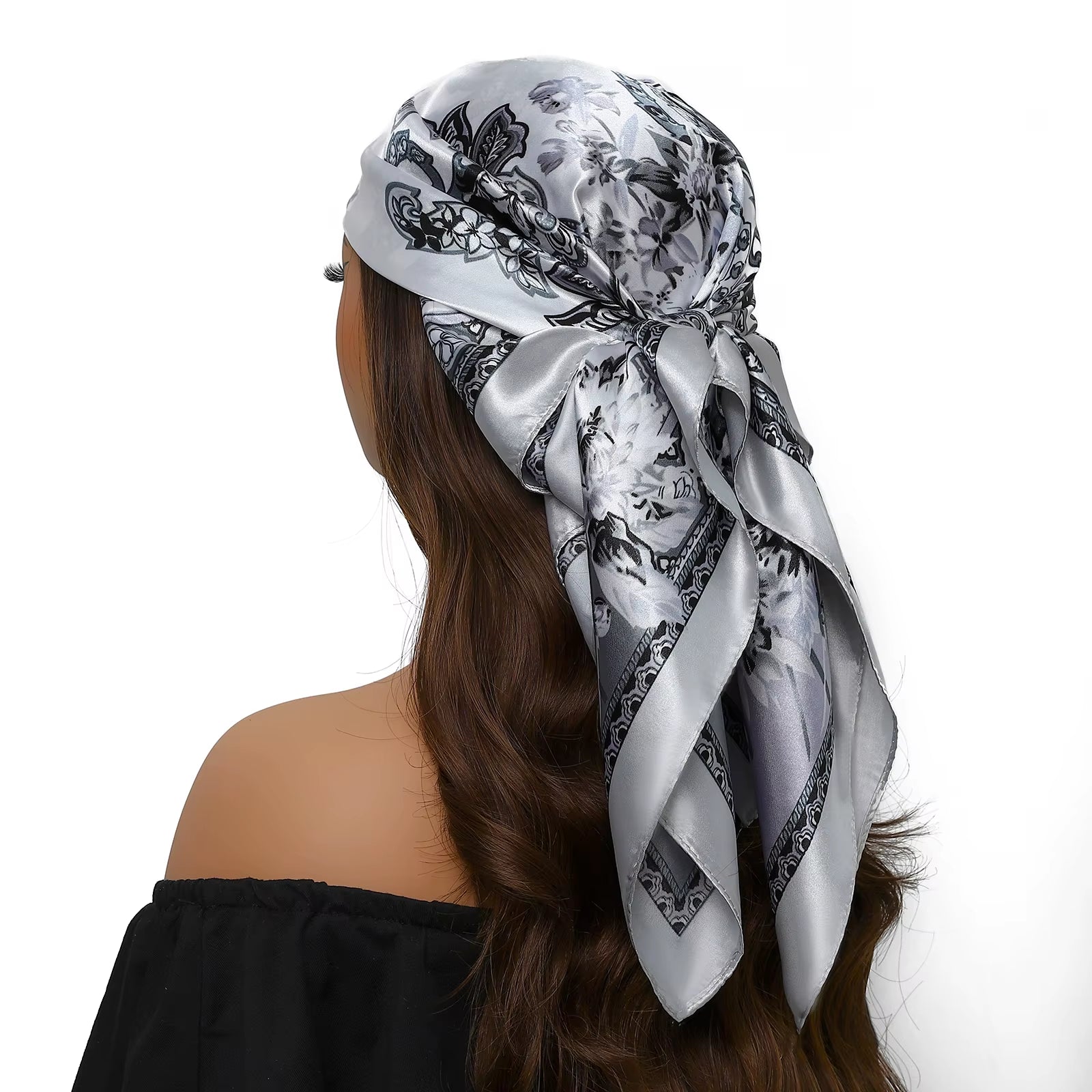 Head Scarf Women Luxury Brand Square 90*90Cm Silk Foulard Satin Bandana Cheveux Soft Neckerchief Hijab Hair Scarves for Ladies