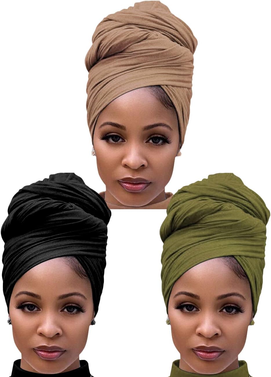 Head Wraps for Black Women Stretch Head Scarf Long African Hair Wraps Turban Headwraps Jersey Headbands